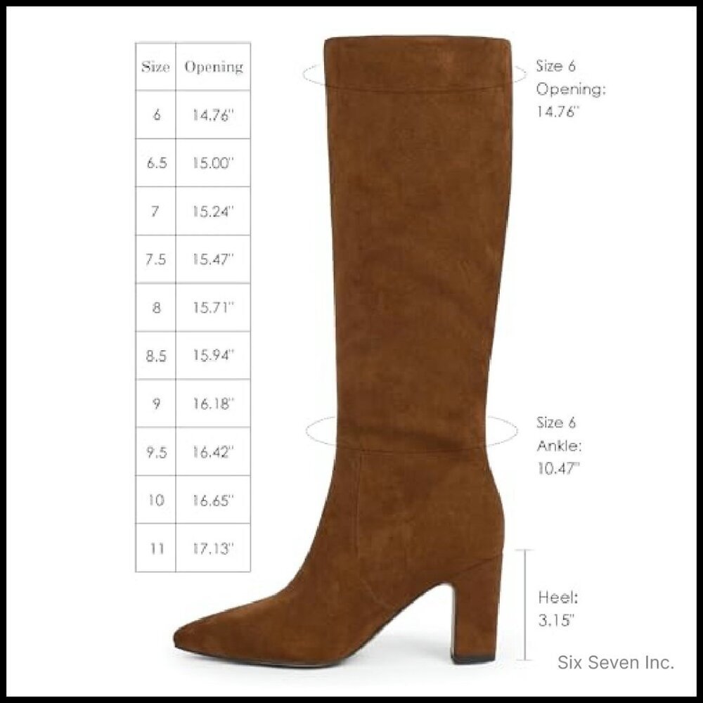 Knee High Boots Chunky Heel Pointed Toe Side Zipper Elegant Dressy Comfortable - Picture 5 of 8